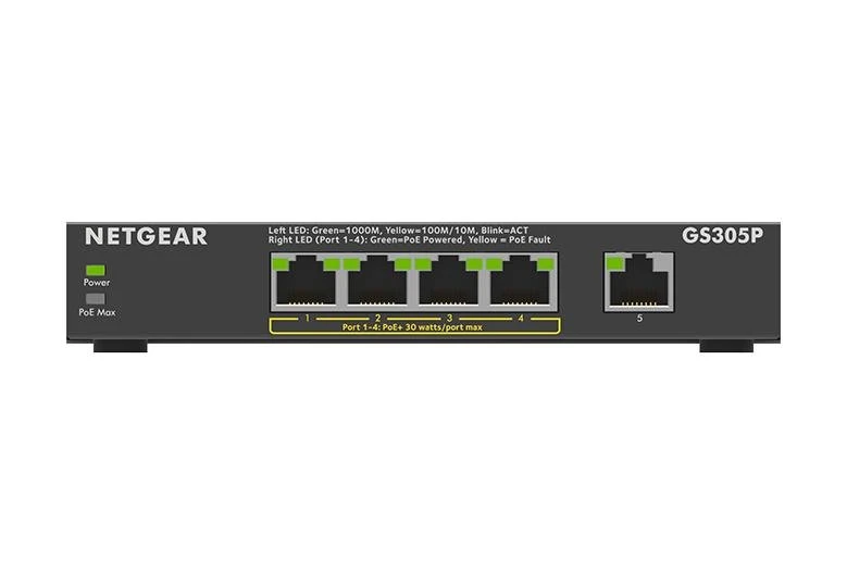 Netgear GS305P-200UKS 5-Port Unmanaged Gigabit PoE+ Switch 4 Netgear GS305P-200UKS 5-Port Unmanaged Gigabit PoE+ Switch - Image 2